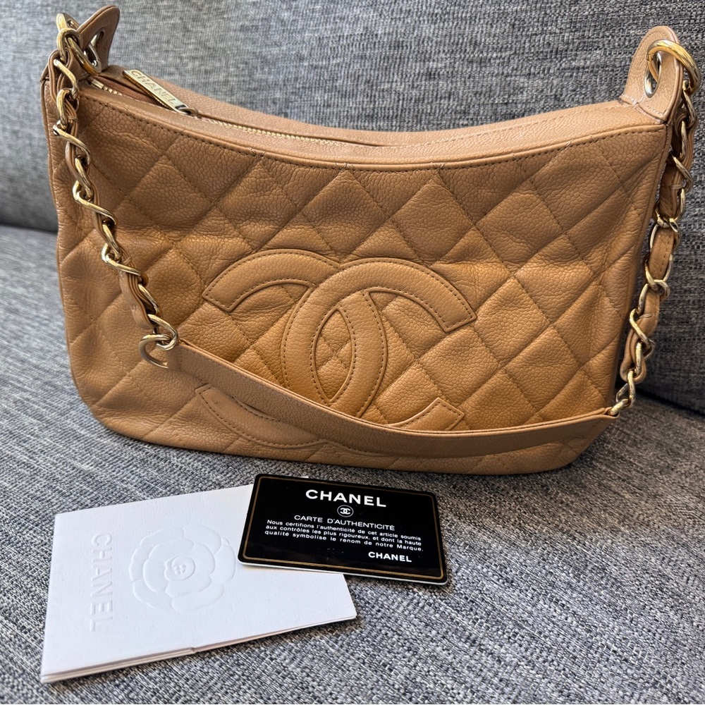 Chanel Vintage Half Moon Timeless Hobo in Beige Caviar and GHW
